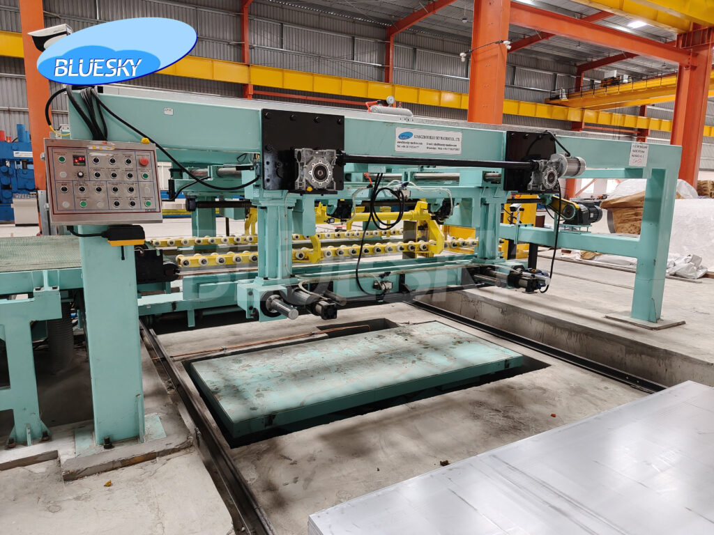 sheet metal stacker on a cut to length line