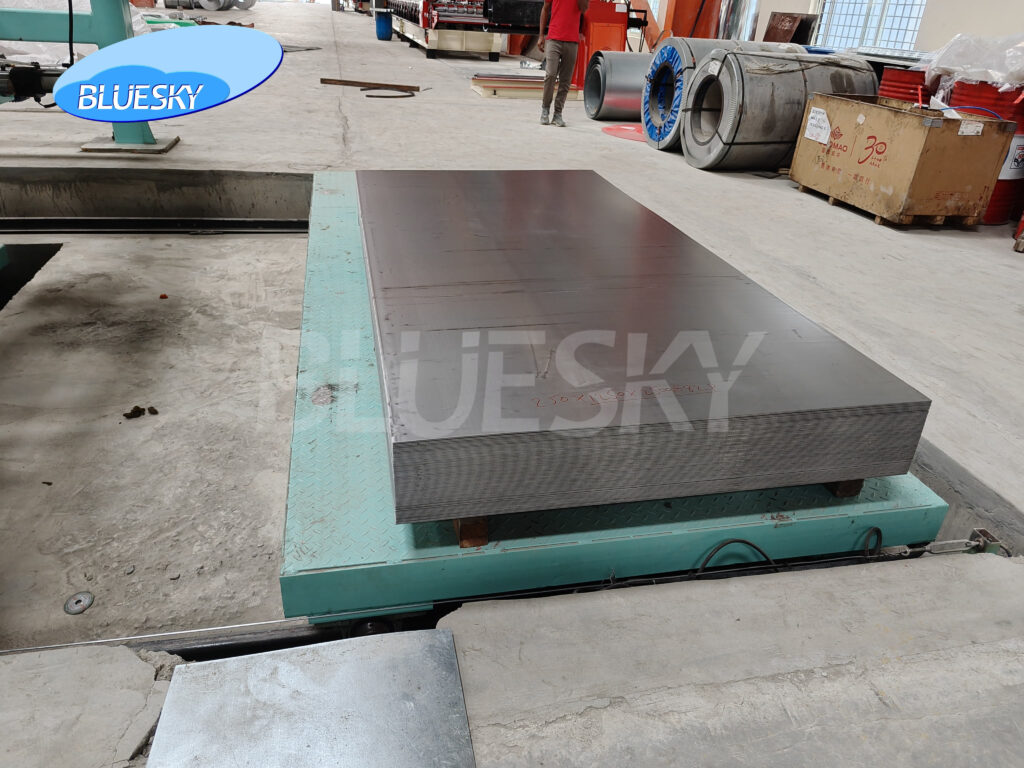 sheet metal stacker on a cut to length line